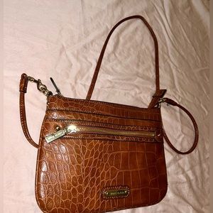 Anne Klein Brown Crossbody Leather Purse Brown Alligator 10 x 7.5